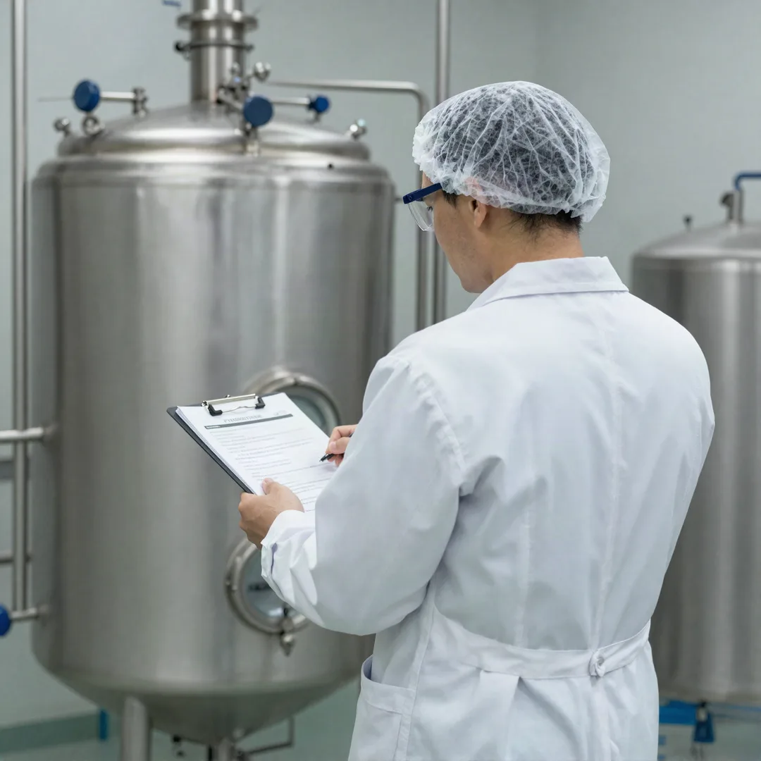 Técnico revisando un formulario de calificación en planta